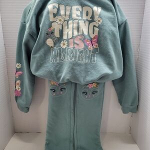365 Kids Garanimals Girls Outfit Set Hoodie & Pants Butterfly Owl Teal Size 5/6